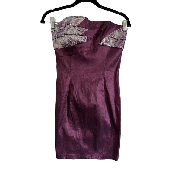 JESSICA MCCLINTOCK For Gunne Sax Strapless Metallic Purple Sequin Dress - Picture 2 of 7